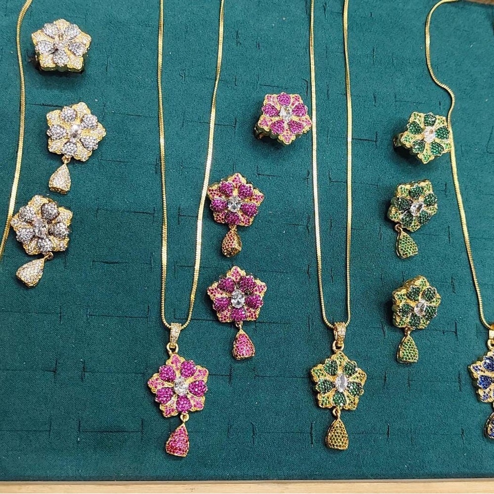 Pink and Green Floral Crystal Necklace Set